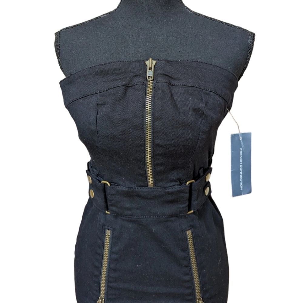 French Connection‎ Corset Strapless Black denim Dress Sz  4